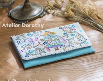 LECIEN Cosmo - Japanese Embroidery Kit : The Story of Flowers and Me, Flap Pouch, Turquoise Green