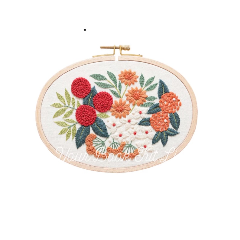 Flower Bouquet Embroidery Kit: Belgian Linen, Organic Wool image 1