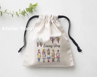 Japanese LECIEN 100 Ladies Embroidery Kit: Mini Drawstring Bag, Tree-Lined Path