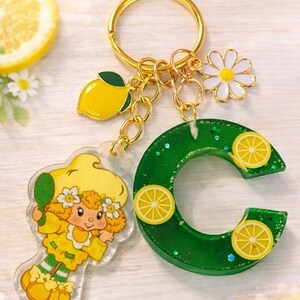Lemon Meringue friend of Strawberry Shortcake keychain personalize choose initial keyring purse handbag charm gift 80's toy Kenner