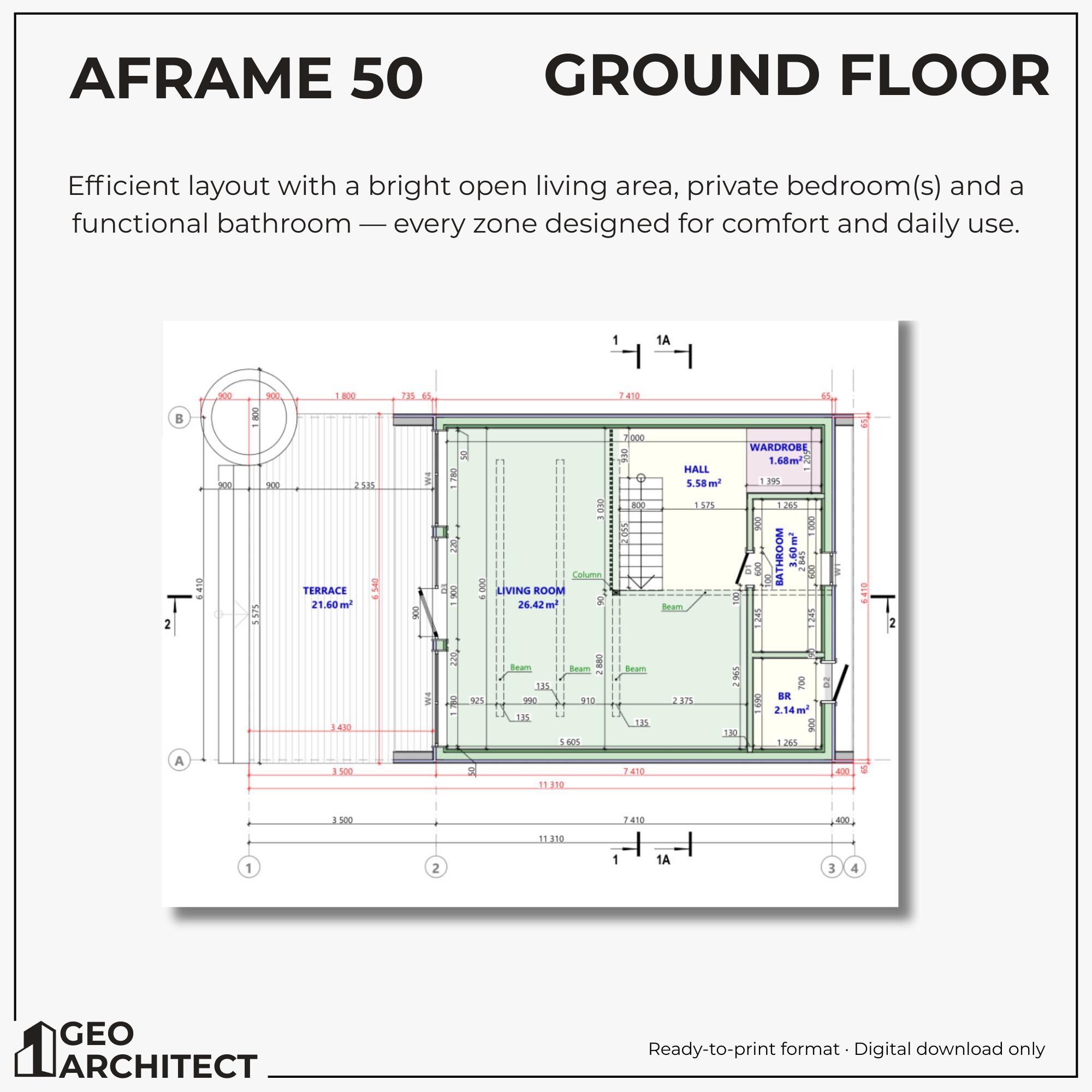 AFRAME 50 Small Cabin Plan – Scandinavian A-frame House | PDF DWG 3DS ...