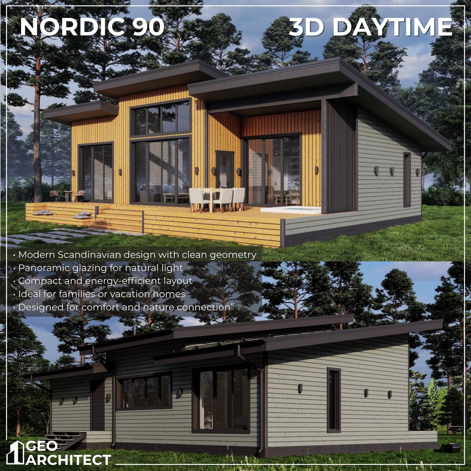 Nordic 90 Scandinavian House Plan – 3 Bedroom Modern Single Story