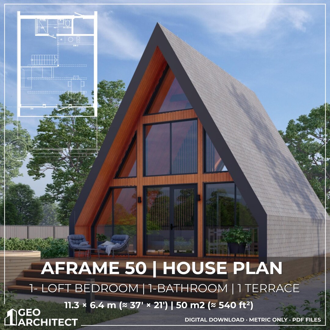 AFRAME 50 Small Cabin Plan – Scandinavian A-frame House | PDF DWG 3DS ...