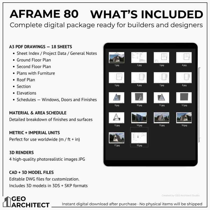 Architectural Package.pdf AFRAME 80 Cabin House Plan – Modern A-frame Design | PDF DWG 3DS - Etsy