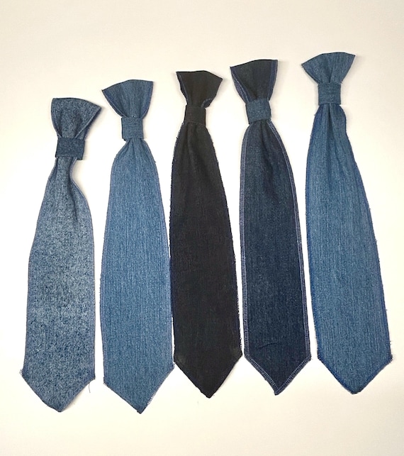 Denim Tie Bundle Assorted Collection of Five, two, or a single Denim Tie For Crafts, Sewing, Fashion, or Making Junk Ties