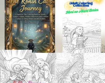 Ronin Cat Samurai Coloring Pages Printable 5 Page Japanese Alleyway Adult Coloring Set Instant Download