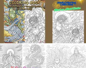Japanese Gods Coloring Pages – Ancient Myths & Powerful Spirits, 5 Page Premium Digital Set, Instant Download