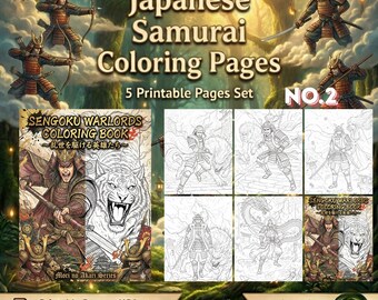 Japanese Samurai Coloring Pages Vol.2 | 5 Printable Pages | US Letter 8.5x11 | Instant Download PDF | Mori no Akari Series