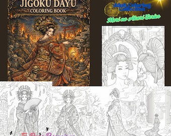 Jigoku Dayu Japanese Dark Fantasy Coloring Pages – 5 Page Geisha in Hell Digital Download Set