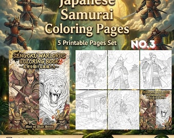 Japanese Samurai Coloring Pages Vol.3 | 5 Printable Pages | US Letter 8.5x11 | Instant Download PDF | Mori no Akari Series
