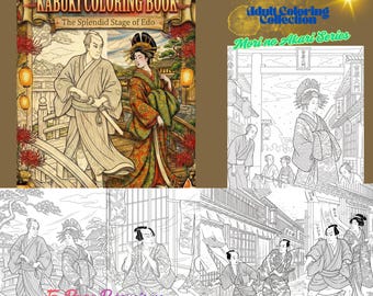 Kabuki Edo Street Coloring Pages – 5 Page Japanese Theater Digital Download Set