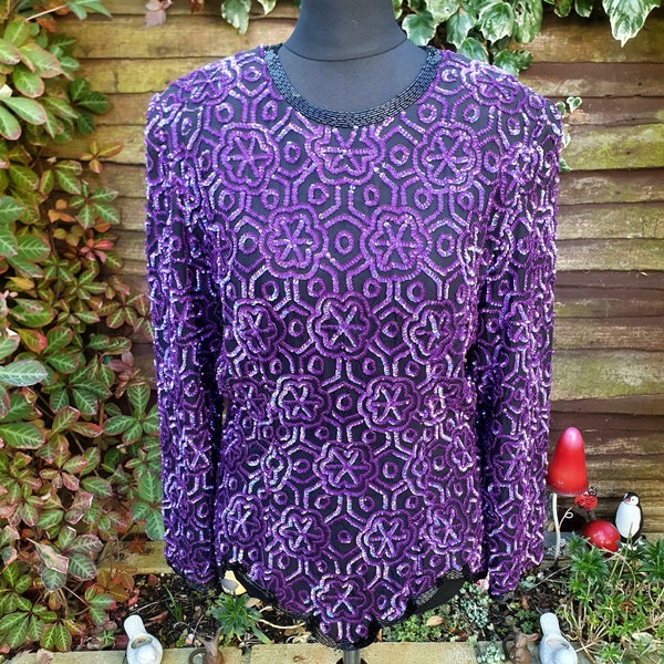 Vintage 2000s purple striped sequin top