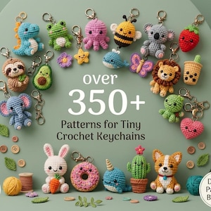 Ponad 350 wzorów na szydełkowane breloki amigurumi w formacie PDF | Samouczki szydełkowania jedzenia i zwierząt | Natychmiastowe pobranie cyfrowe prezentu DIY