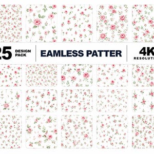 25 Watercolor Pink Rose Seamless Patterns, Vintage Floral Digital Paper (Digital Download)