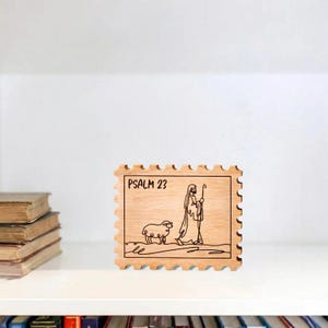 Psalm 23 Wooden Block Decor, Shepherd and Sheep Bible Verse Sign, Christian Faith Wood Plaque, Rustic Scripture Home Decor Gift
