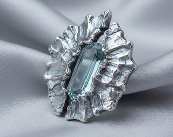 Frozen Lumen | Handgjord akvamarinring i sterlingsilver