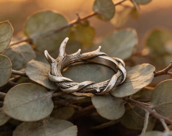 Forest Antler Vine Handcrafted Sterling Silver Ring – Nature Inspired Woodland Band