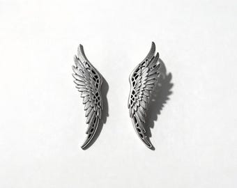 Handcrafted Sterling Silver Angel Wing Ear Climber – Feathered Earring