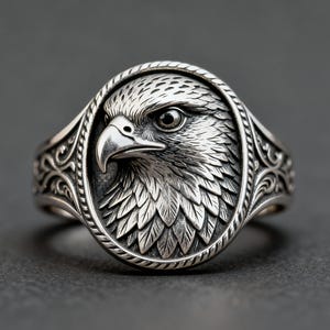 Falcon Guardian Ring” Handcrafted Sterling Silver – Customizable Bird of Prey Signet