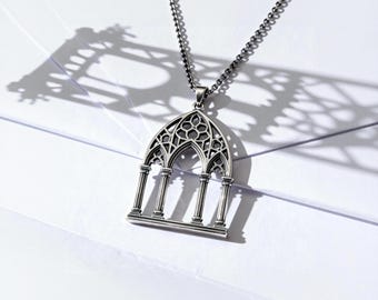Gothic Window Handcrafted Sterling Silver Necklace – Medieval Arch Pendant