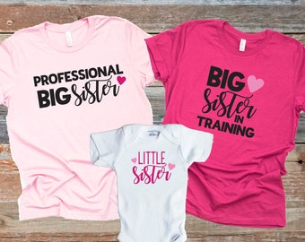 Chemise professionnelle de grande sœur, chemise de grande sœur en formation, petite sœur, cadeau pour la future grande sœur, chemise d’annonce de grossesse pour les enfants