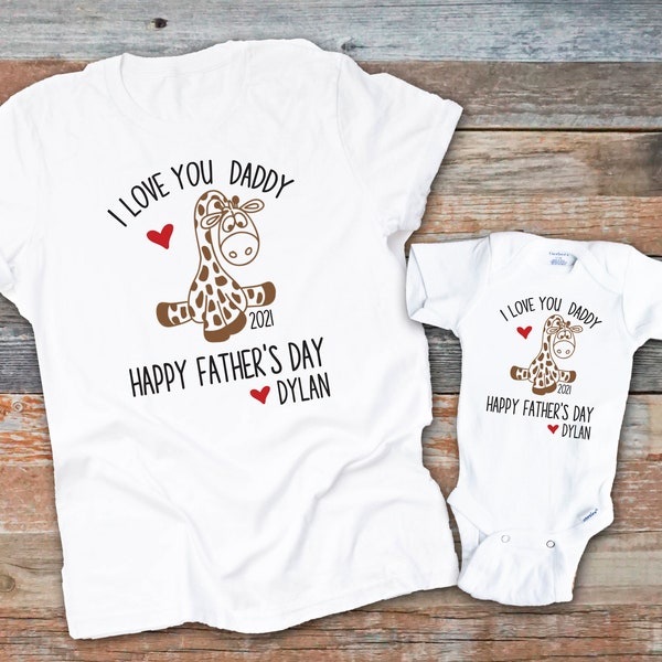 I Love You Daddy, Happy Fathers Day Shirt, Our First Father's Day, Personalized Fathers Day Shirts, Fathers Day Gift from Kids, Giraffe