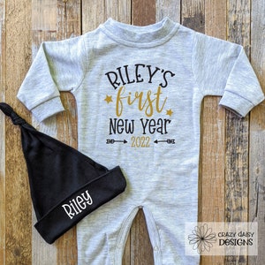 Personalized Baby&#39;s First New Year Romper & Hat Set