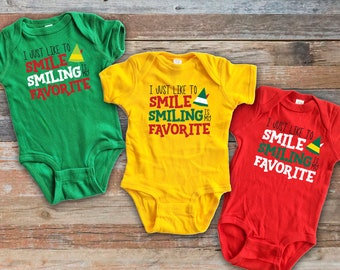 Unisex Christmas Onesie Elf Baby Onesie Christmas Newborn Romper Elf Onesie Christmas Onesie I Just Like To Smile Smiling/'s My Favorite