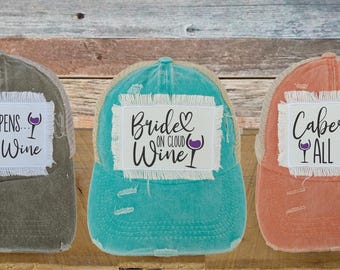 Custom Drinking Bachelorette Party Hats: Funny Wine Distressed Ponytail Trucker Mom Hats