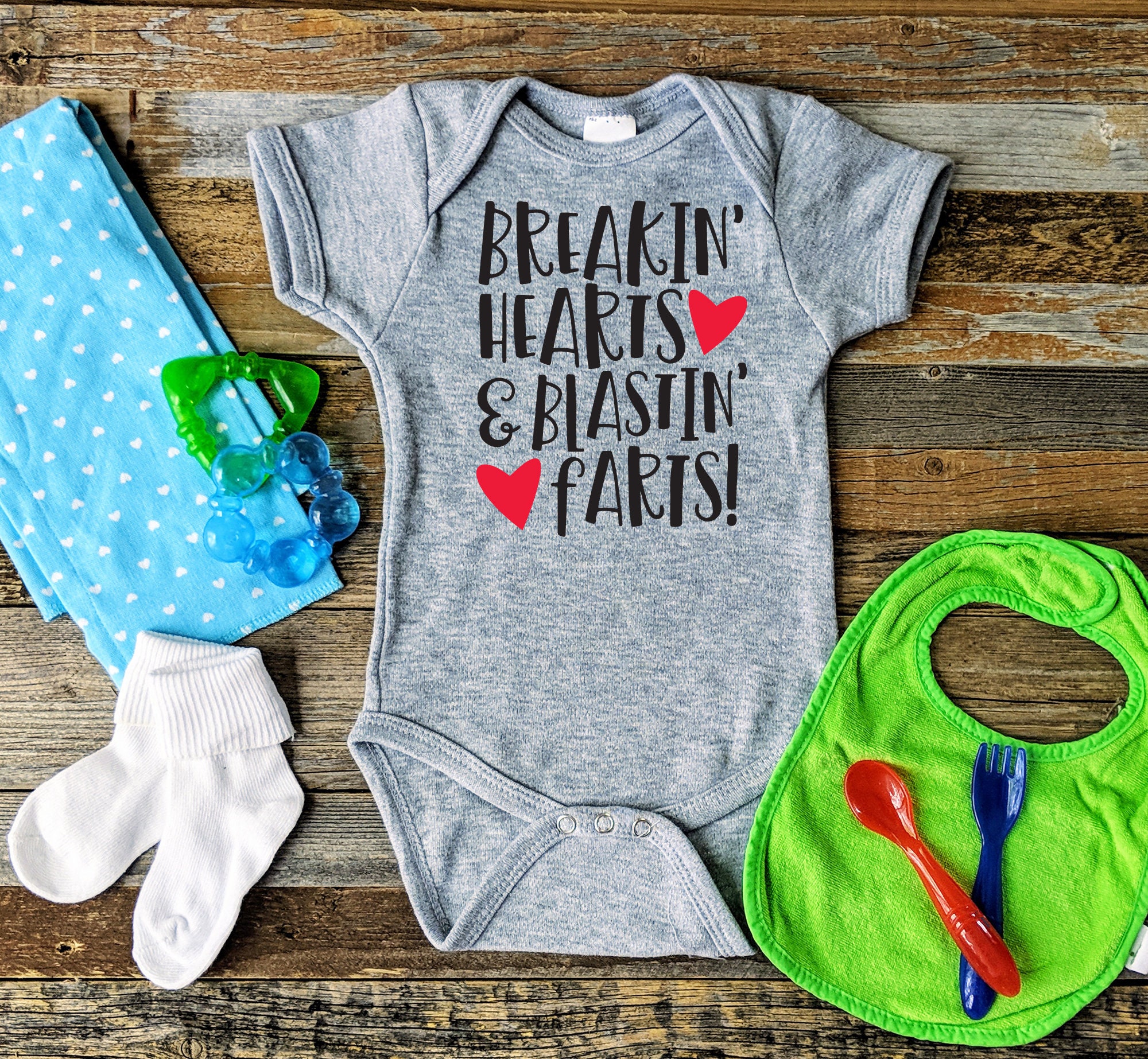 Breaking Hearts and Blasting Farts Funny Baby Onesie T-shirt 