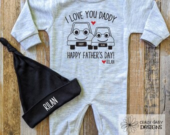 Camiseta del Día del Padre, Te amo, papá, regalo del Día del Padre para el bebé, mono de coche, atuendo para papá y yo, mono personalizado