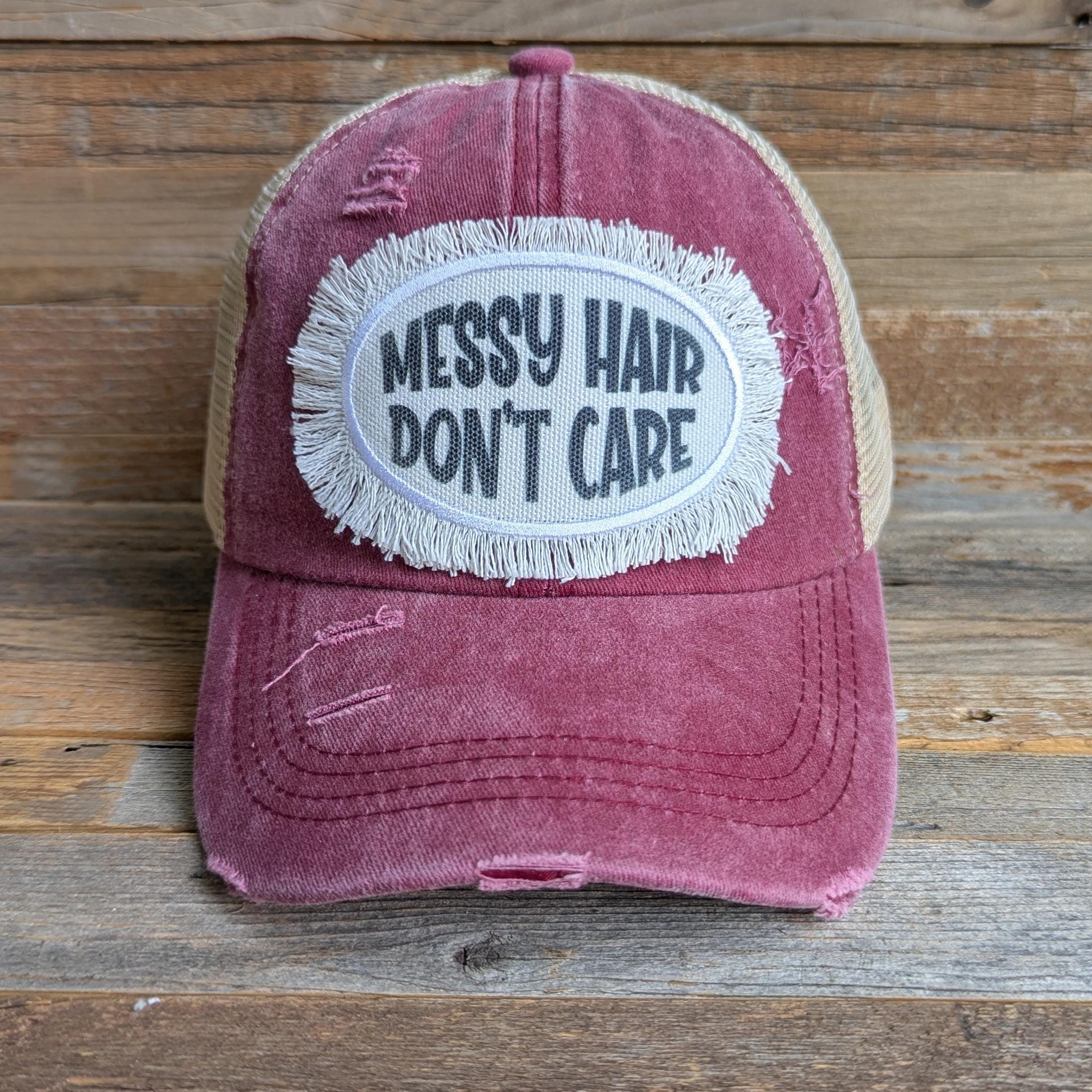 〽️Women Distressed Pink High Ponytail Baseball Trucker Bad Hair Day Adjustable Bad Hair Day Pink Mesh Trucker Hat – Boot Country main image 4