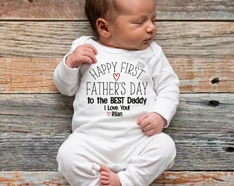Personalized First Fathers Day Baby Romper, Custom New Dad Milestone Gift from Baby