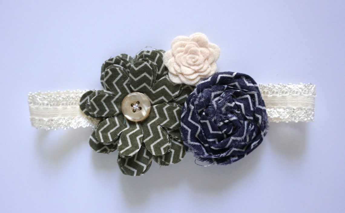 Boho Flower Headband Navy Headband Cream Headband Gift for Etsy