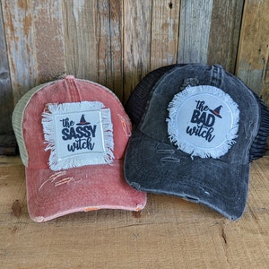 Halloween Witch Trucker Hat: Personalized Distressed Ponytail Cap