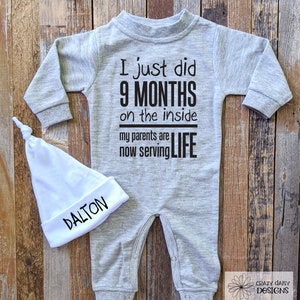I Just Did 9 Months On the Inside, Funny Baby Romper, Personalized Baby Hat, Baby PJs, Going Home Outfit, Baby Shower Gift, Baby Beanie