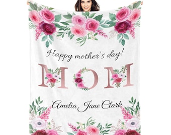 Custom Name Wreath Flannel Blanket,Mothers Day Gift,Birthday Gift.