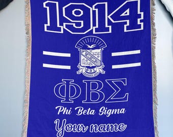 Couverture tissée personnalisée Phi Beta Sigma, nom personnalisé, cadeau de remise des diplômes 1914.