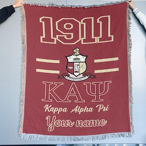 Gepersonaliseerde Kappa Alpha Psi geweven deken, aangepaste naam, 1911 afstudeercadeau.