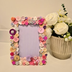 Handmade Rainbow Button Photo Frame, Colorful Kids Room Decor