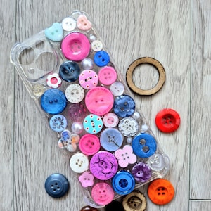 Y2K Shiny Glitter iPhone Cover, Bling Button Mosaic Case