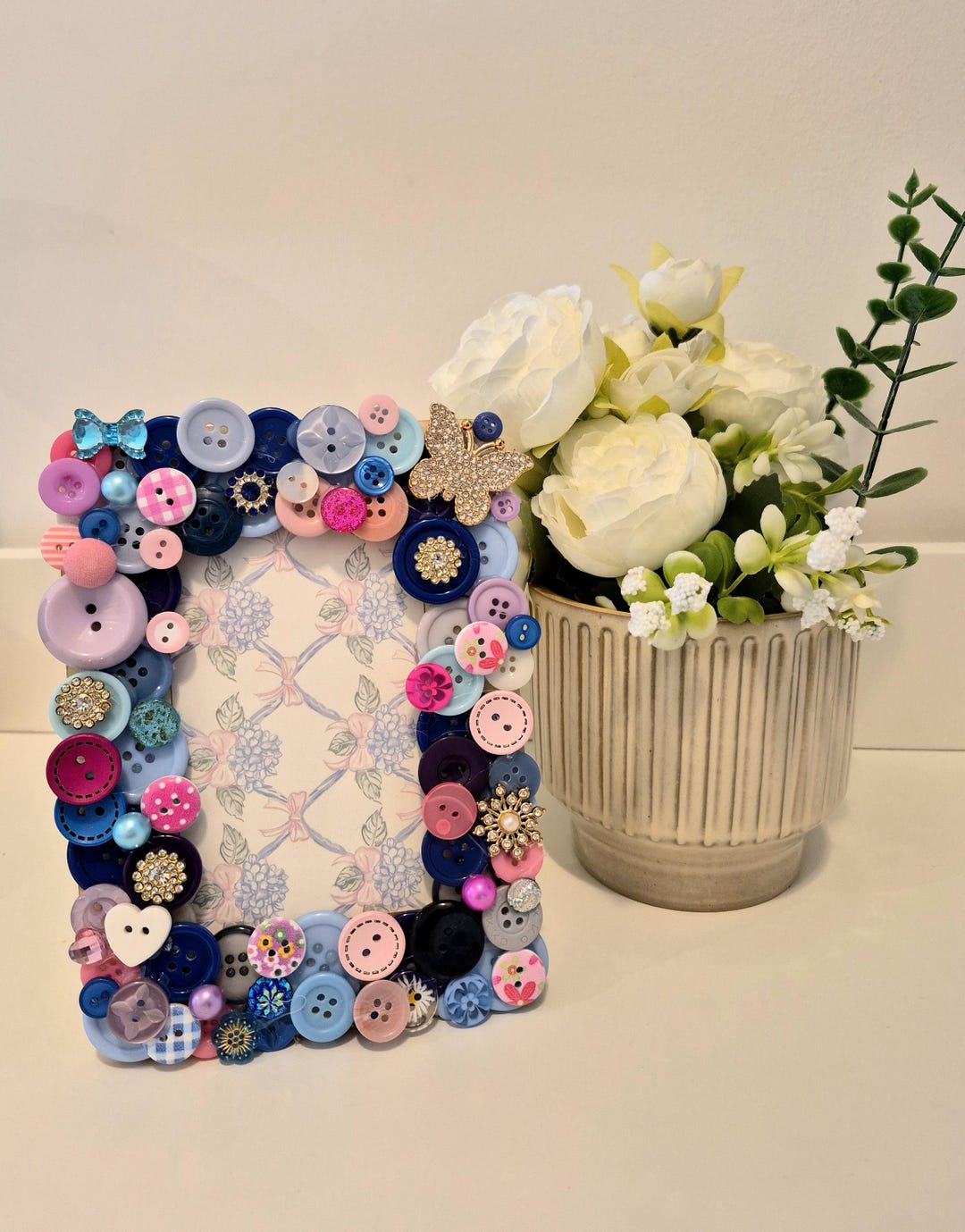 Handmade Button Photo Frame - Colorful Floral Home Decor - Etsy
