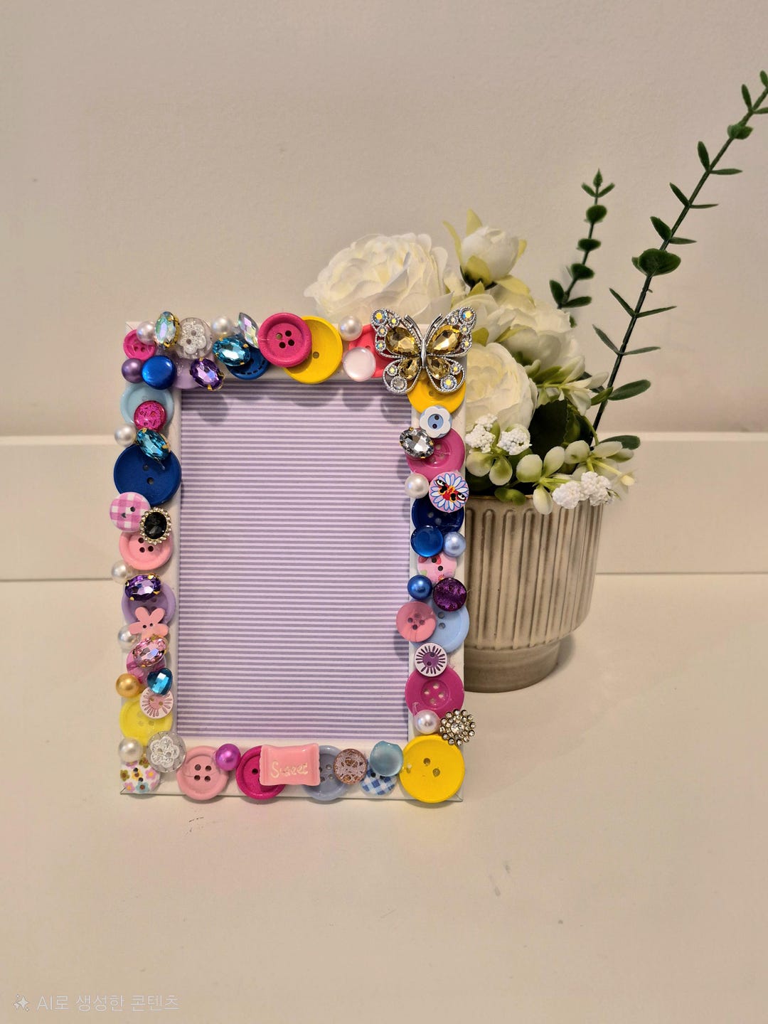 Handmade Button Art Frame, Pink & Blue Decor (14cm X 19cm) - Etsy