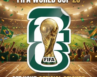 FIFA World Cup 2026 Sticker - '26' Trophy Decal for Car Window, Laptop, Water Bottle - Green & White Soccer Fan Gift