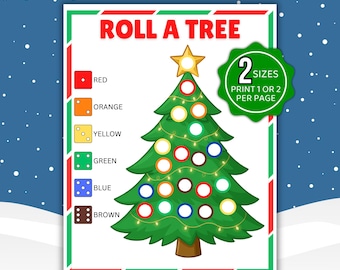 クリスマスツリーを転がすゲーム（印刷可能）、ツリーを転がす、サイコロを転がすゲーム、子供向けクリスマスゲーム、サイコロを転がすクリスマスゲーム、クリスマスゲーム