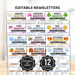 12 Month Newsletter Template, Editable Monthly Classroom Newsletter, Daycare Newsletter, School Newsletter Template, Monthly Newsletter