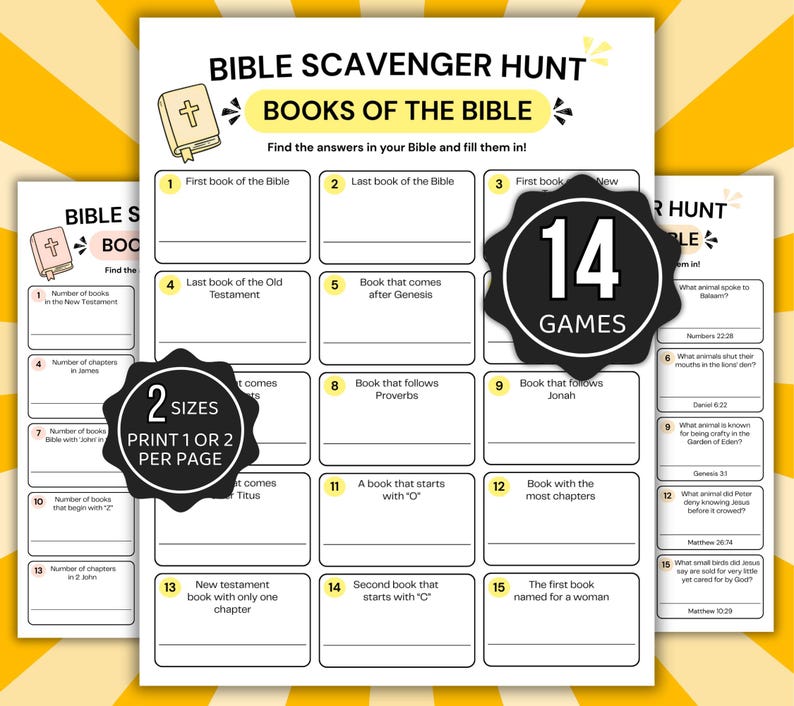 Bible Scavenger Hunt Bundle Printable, 14 Bible Games for Kids & Adults, Christian Activity Pack, Sunday School Games, Bible Study Printable