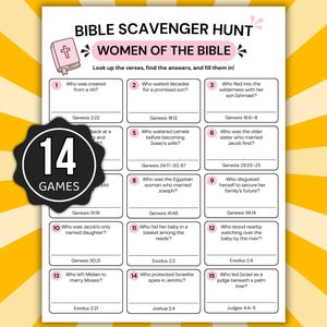 Bible Scavenger Hunt Bundle Printable, 14 Bible Games for Kids & Adults, Christian Activity Pack, Sunday School Games, Bible Study Printable