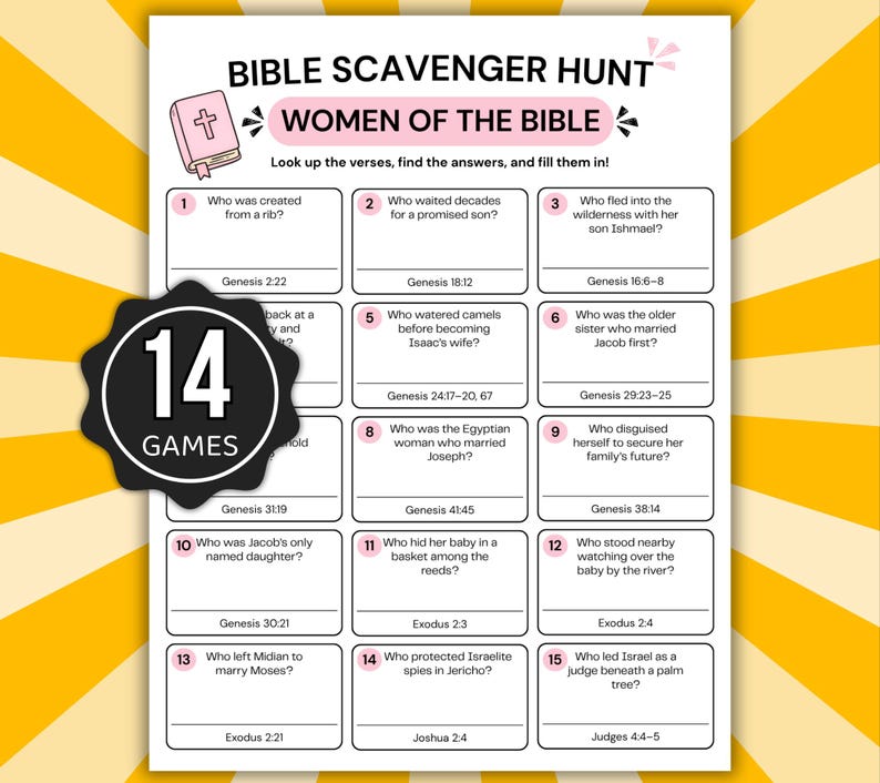 Bible Scavenger Hunt Bundle Printable, 14 Bible Games for Kids & Adults, Christian Activity Pack, Sunday School Games, Bible Study Printable