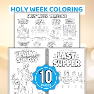 聖週間タイムラインぬりえ、宗教的なイースターぬりえ、聖週間ぬりえブック、キリスト教イースターアクティビティ、イースター日曜学校